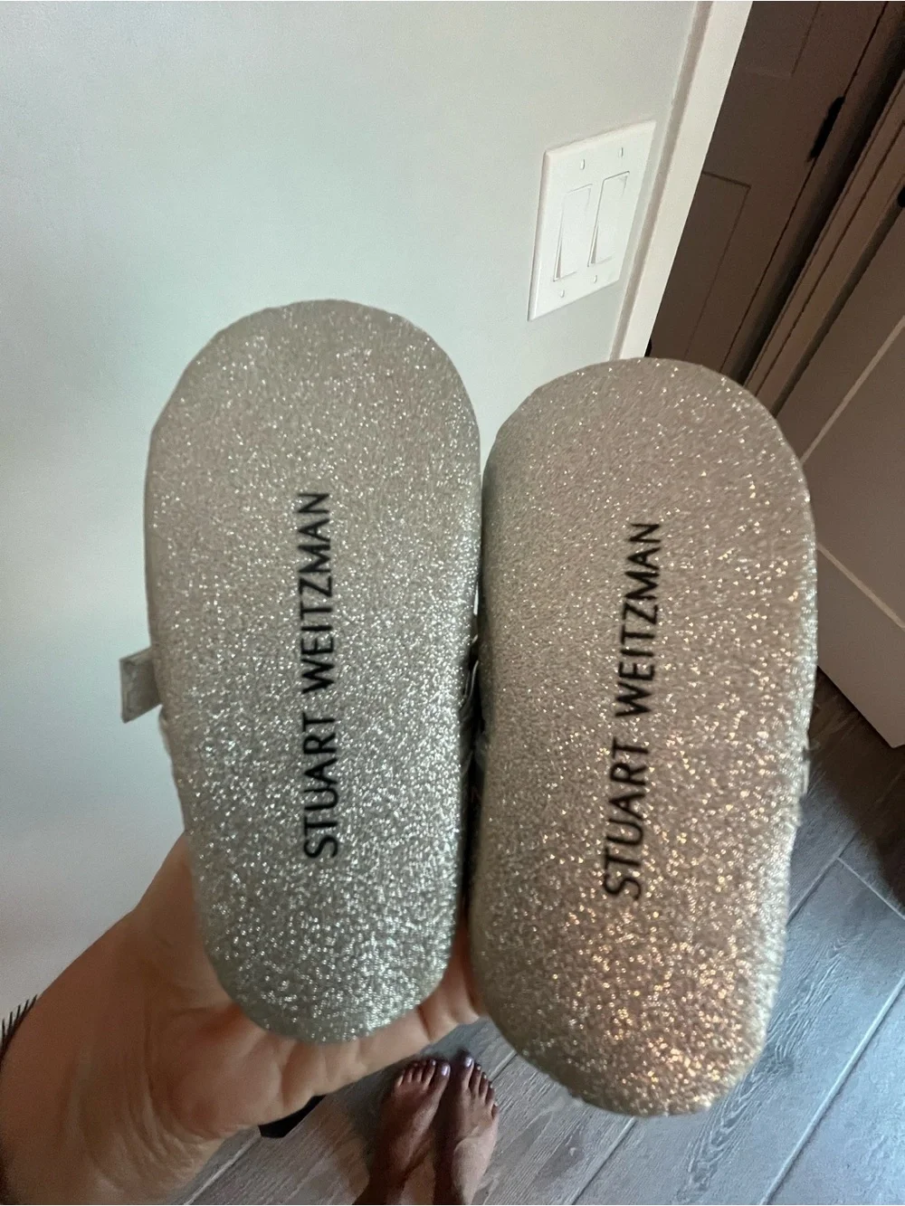 Stuart Weitzman Kids' Silver Glitter Mary Jane Shoes